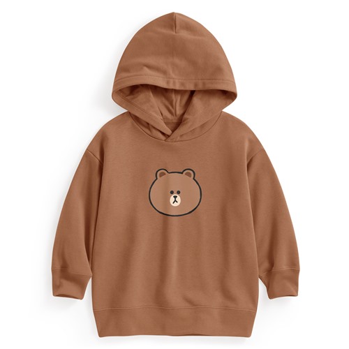 LINE FRIENDS毛圈寬版印花連帽衫-01-童