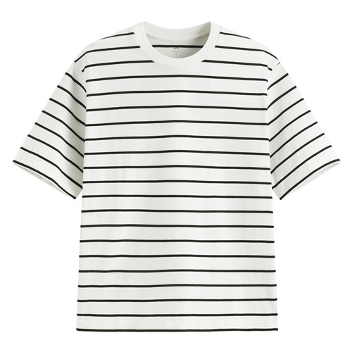 純棉寬版條紋圓領T恤-男