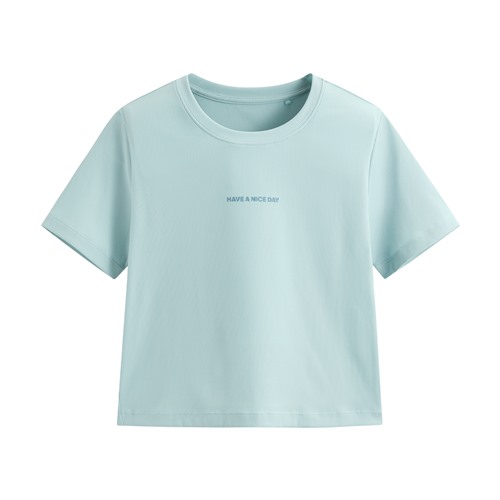 輕涼羅紋文字印花短版上衣-女