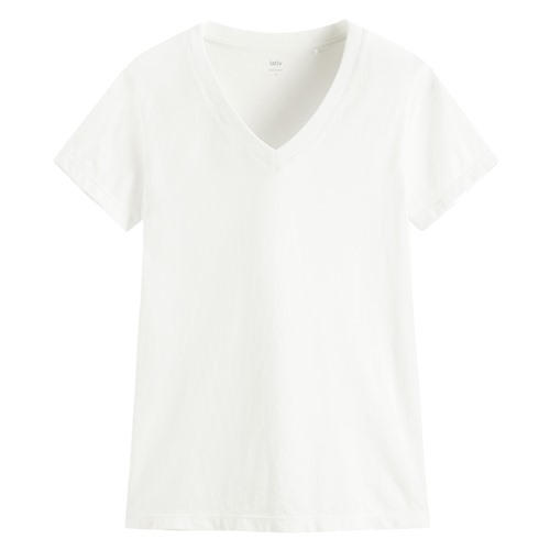 竹節棉V領T恤-女