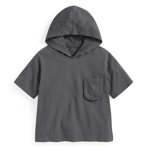 純棉寬版口袋連帽上衣-童