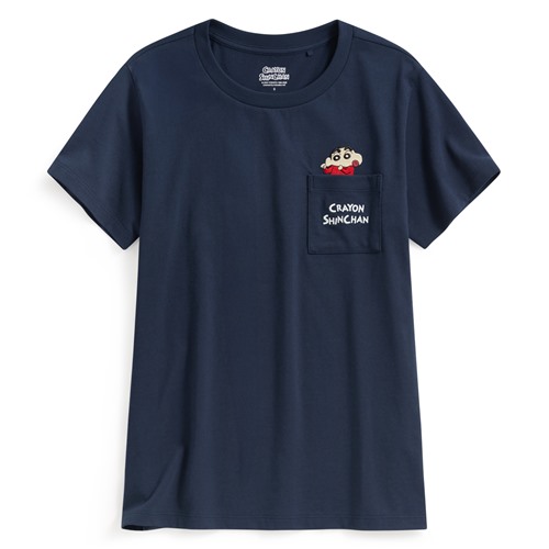 蠟筆小新口袋電繡T恤-05-女