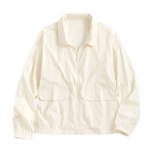 抗UV翻領寬短版風衣外套-女