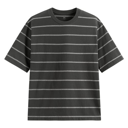 純棉寬版條紋圓領T恤-男