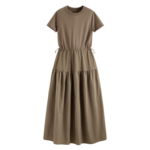 棉質拼接收腰長洋裝-女