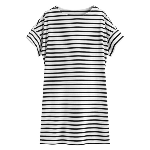 柔滑棉條紋寬鬆洋裝-女