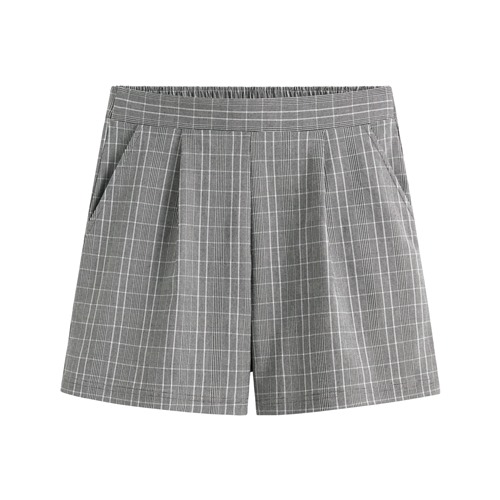 彈力格紋打褶短褲-女