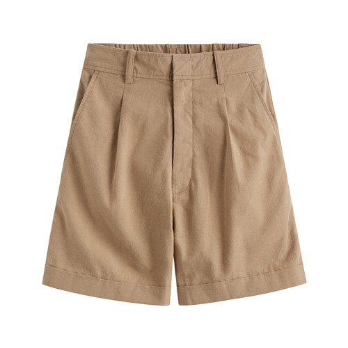 棉麻打褶五分褲-女