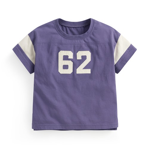 純棉文字寬版拼接T恤-童