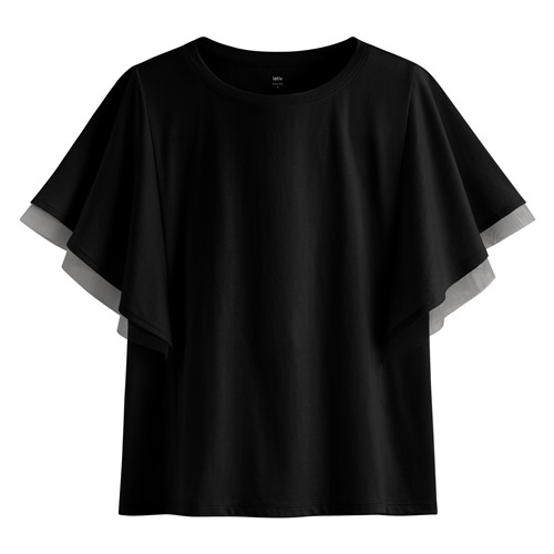 柔滑棉網紗荷葉袖上衣-女