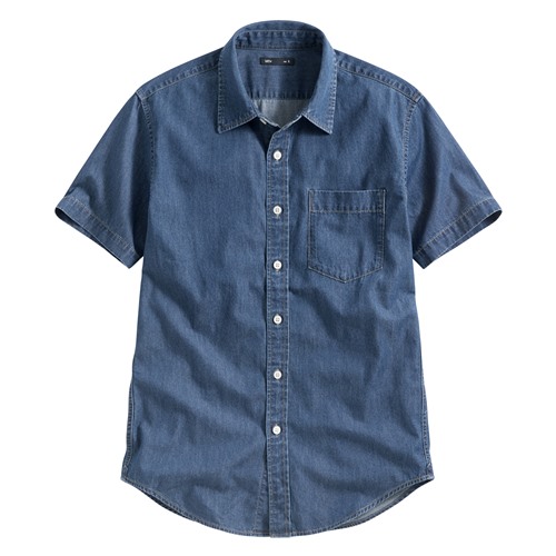 輕型牛仔短袖襯衫-男