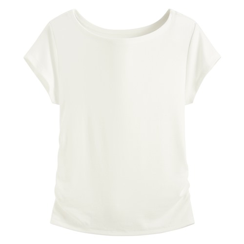 輕柔彈力寬領抽皺T恤-女