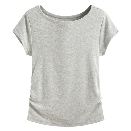 輕柔彈力寬領抽皺T恤-女