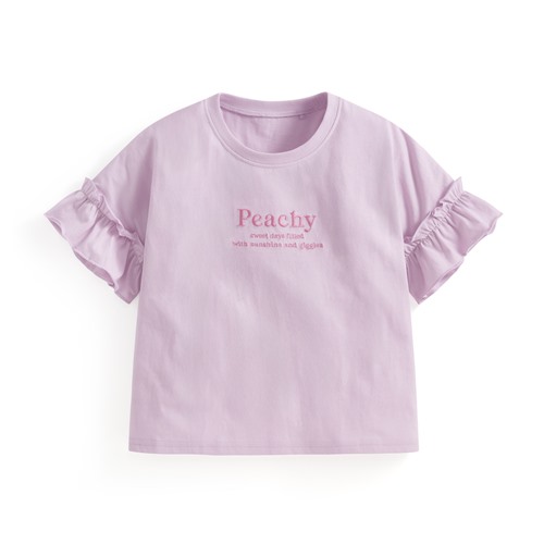 荷葉袖文字電繡上衣-童