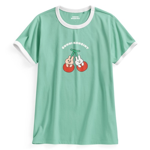 Bunni Konbiny羅紋配色印花T恤-04-女
