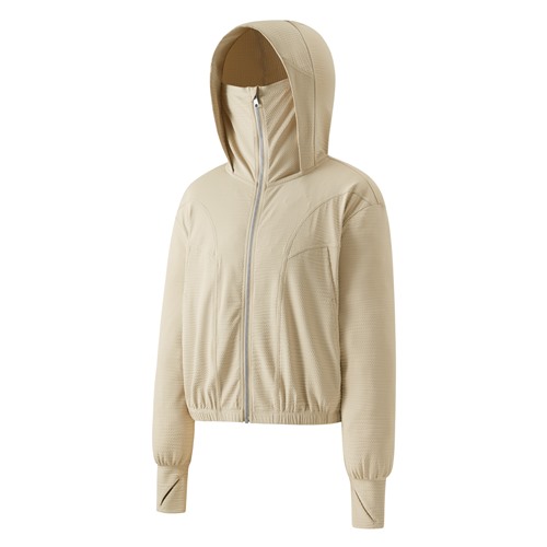 涼感抗UV機能寬短版連帽外套-女