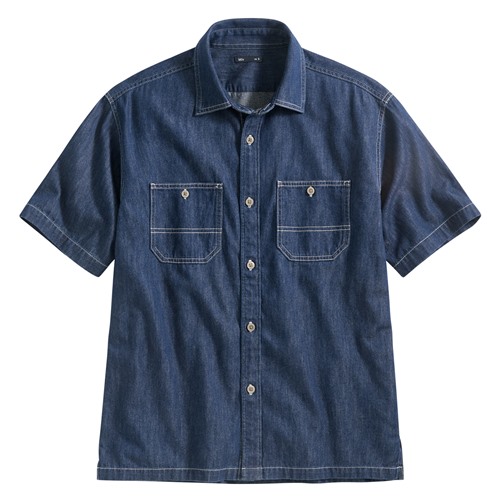 牛仔寬版短袖襯衫-男