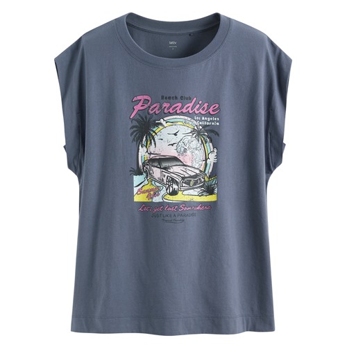 純棉寬版復古美式印花無袖上衣-女