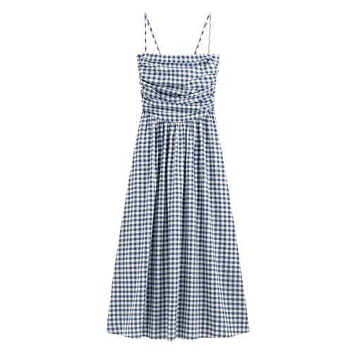 平口可拆式細肩帶格紋洋裝-女
