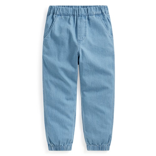 軟牛仔純棉九分束口褲-童