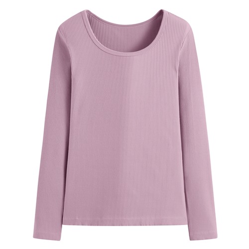 羅紋U領長袖T恤-女