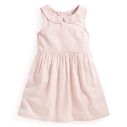 泡泡紗條紋小圓領無袖洋裝-童