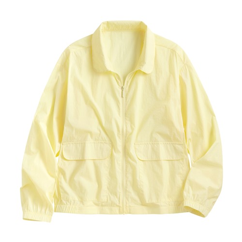 抗UV翻領寬短版風衣外套-女