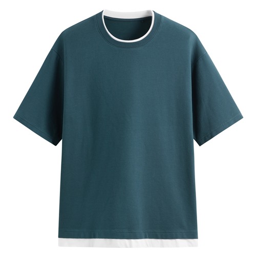 棉質立體織紋配色T恤-男