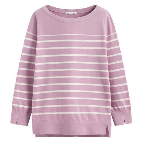 棉質船領條紋針織衫-女