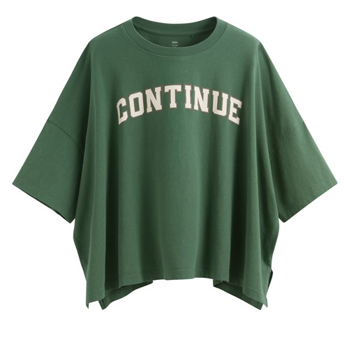 純棉寬版文字印花落肩T恤-女