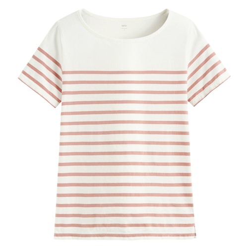 純棉船領條紋短袖T恤-女