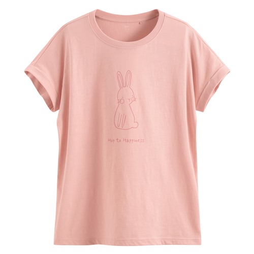 竹節棉寬鬆動物印花T恤-女