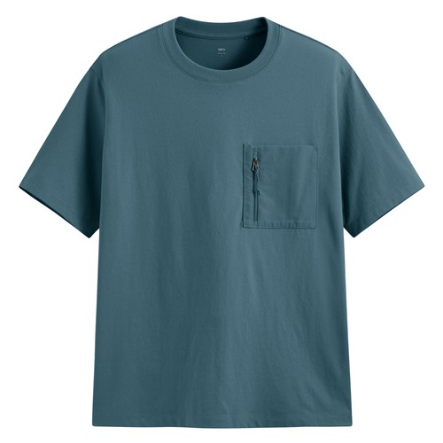 純棉厚寬版拉鍊袋五分袖T恤-男