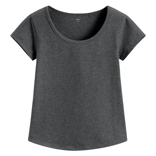 彈力大圓領短版T恤-女