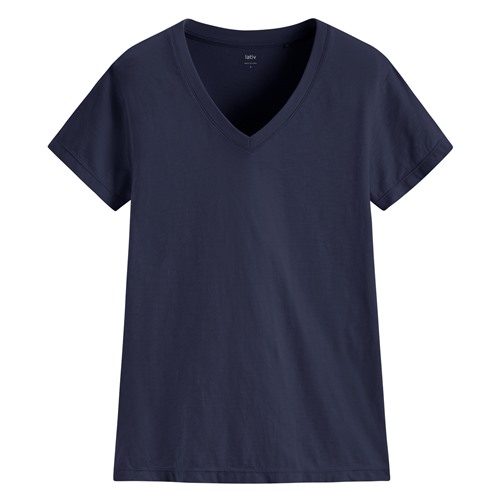 竹節棉V領T恤-女