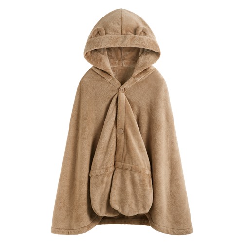 珊瑚絨小熊造型暖手披肩毛毯-中性款