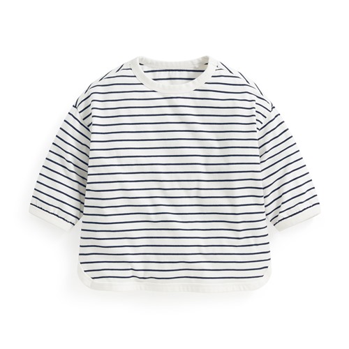 純棉條紋寬版七分袖T恤-童