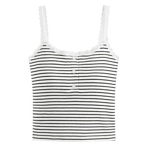Bra條紋蕾絲細肩帶背心-女