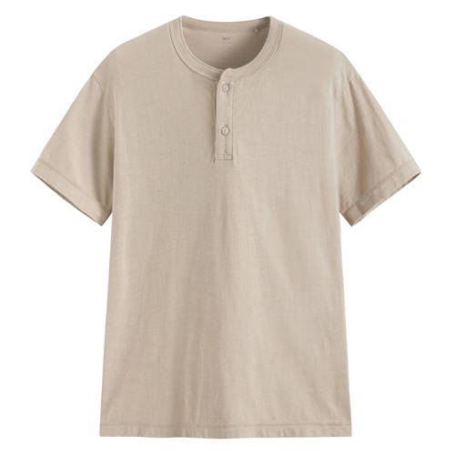 竹節棉亨利領T恤-男