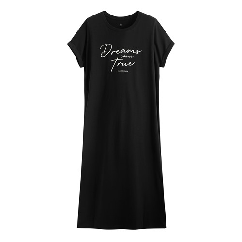 莫代爾連袖文字長洋裝-女