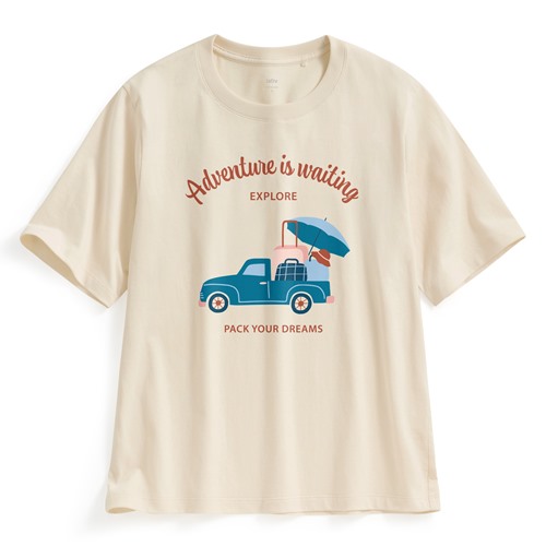 輕旅日常寬版印花T恤-女