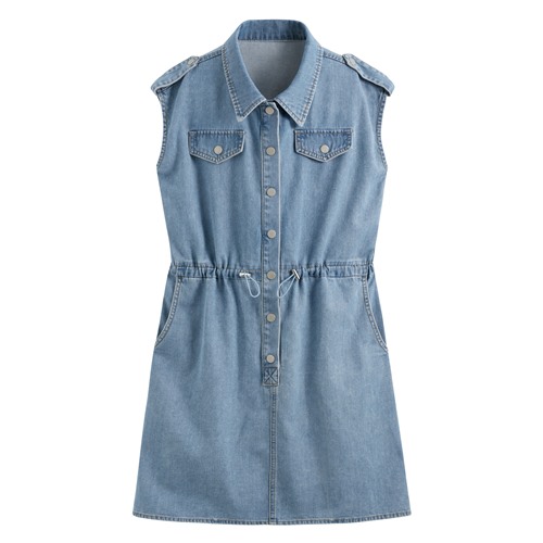 可調式腰圍牛仔短洋裝-女