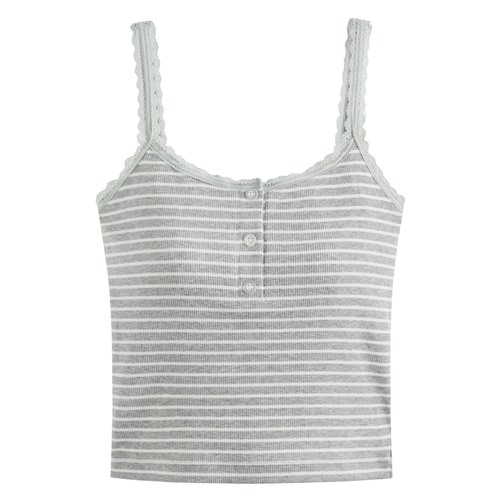 Bra條紋蕾絲細肩帶背心-女