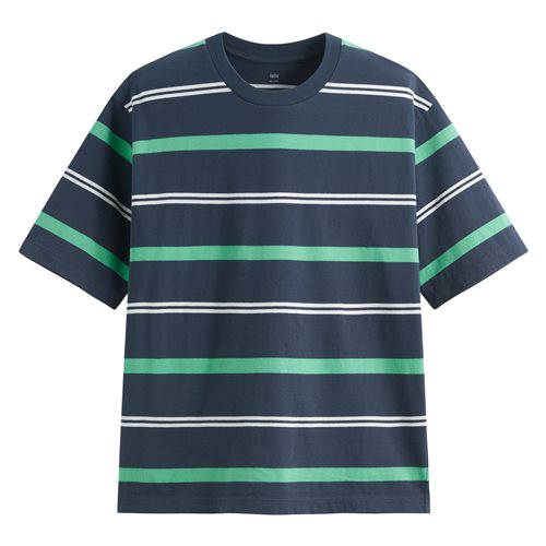 純棉寬版條紋圓領T恤-男