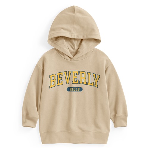 文字毛圈寬版印花連帽衫-05-童