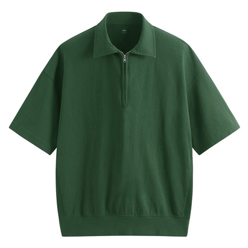 粗紡半開襟五分袖寬版上衣-男