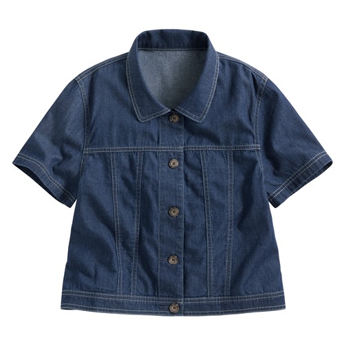 牛仔短袖襯衫式外套-女