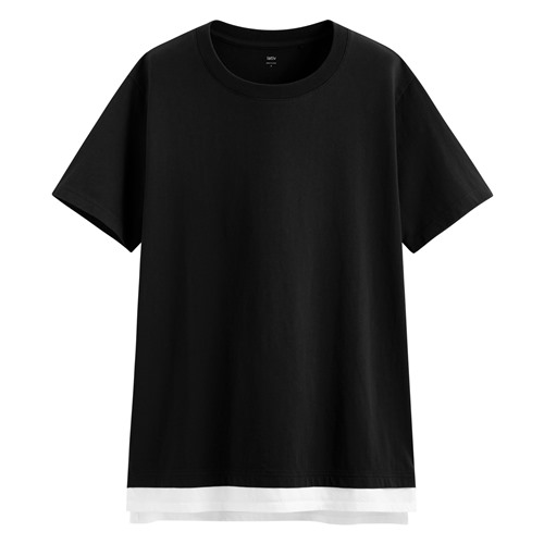 純棉寬版假兩件T恤-女