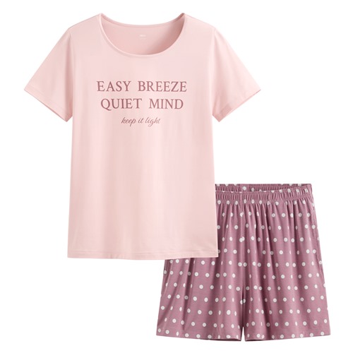 輕涼文字印花短袖家居套裝-女