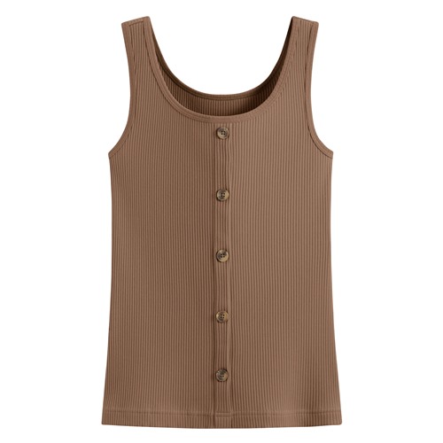 羅紋方領鈕釦背心-女